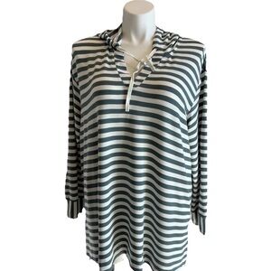 Jane and Delancey Striped Hooded Pullover Top Size 2X White Long Sleeve NWT
